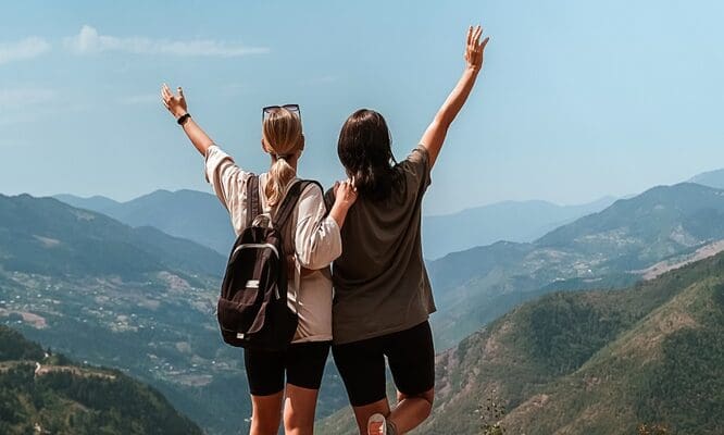 Travel.,Girl,Travels,Through,The,Mountains,Glamping,,Tents,waterfalls,Of,Wild